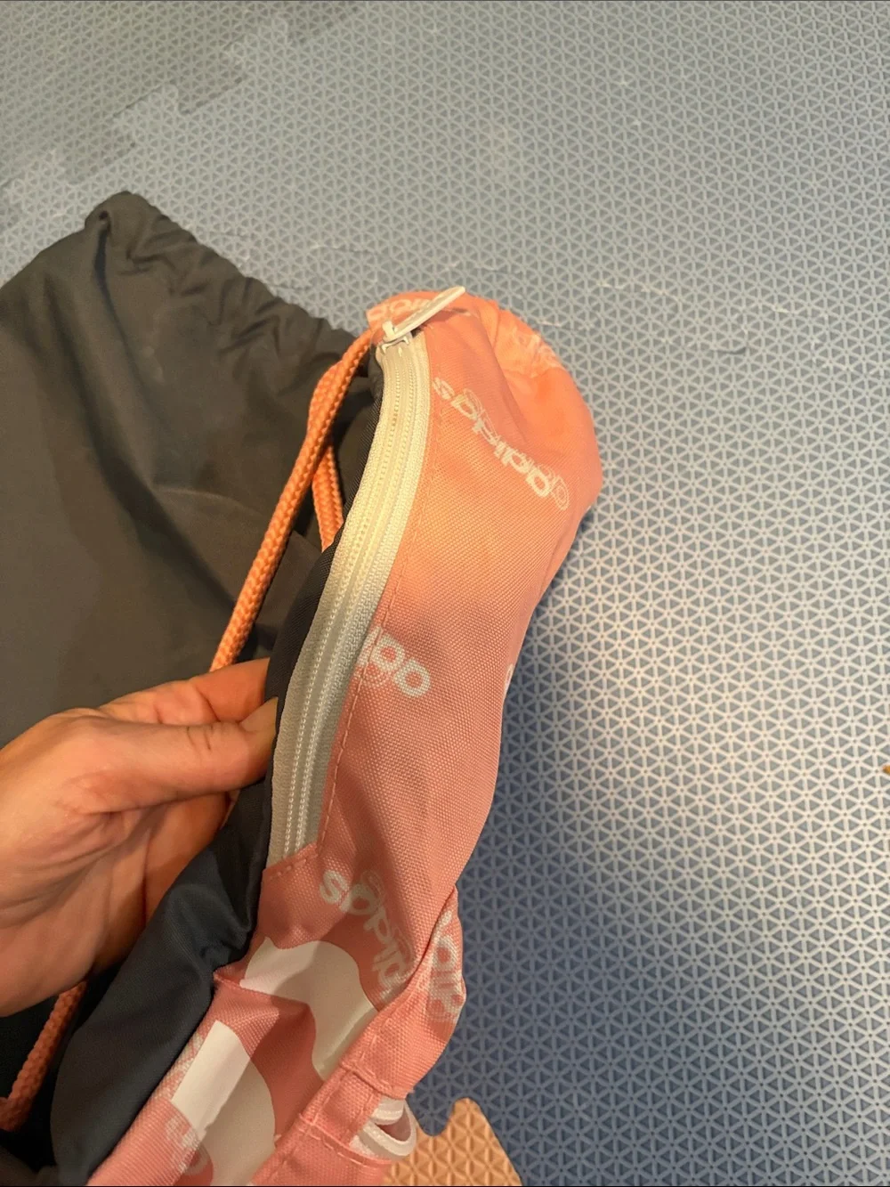 adidas Coral Pink Drawstring Backpack with Black Base - Picture 2 of 3
